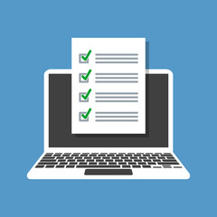 check list displayed on laptop screen, weekly or daily to-do plan, positive customer feedback
