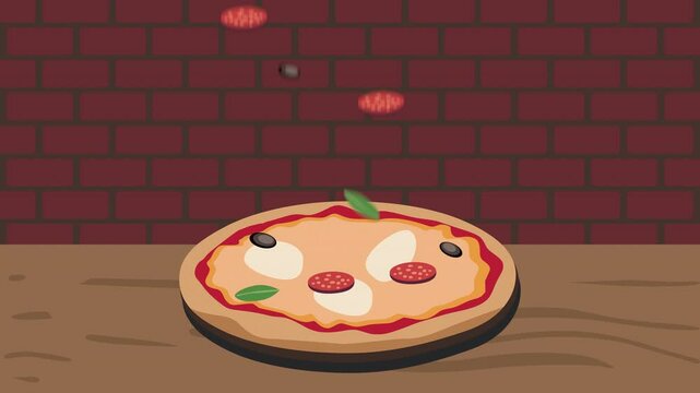 Pizza with Falling Ingredients, Graphic Animation