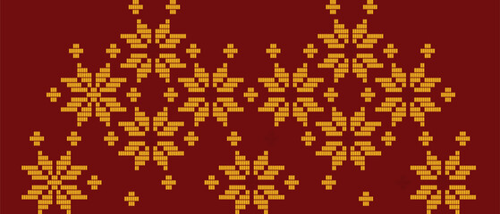Batik Songket traditional design background. Seamless pattern embroidery Embroidery on fabric. Seamless pattern. Vector illustration for web design or print.
