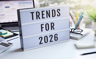 Plans and goals.Trends for 2026 concepts with text on lightbox.inspiration and creativity.