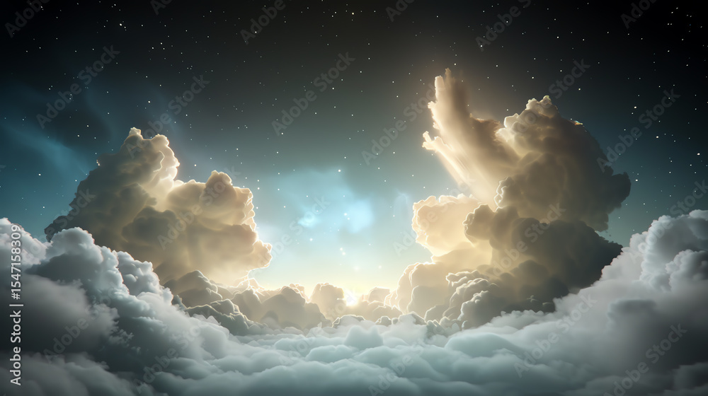 Aufkleber A breathtaking view of clouds illuminated by soft light, creating a serene and ethereal atmosphere in the sky.