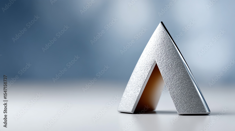 Poster a close-up of a geometric silver object on a blurred background, showcasing modern design and sleek 