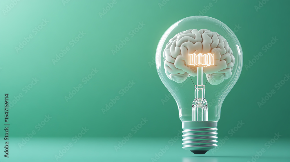 Poster a creative representation of a light bulb with a brain inside, symbolizing innovative thinking and b