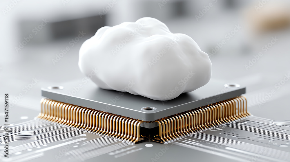 Fototapete a creative representation of cloud computing with a cloud resting on a computer processor, symbolizi