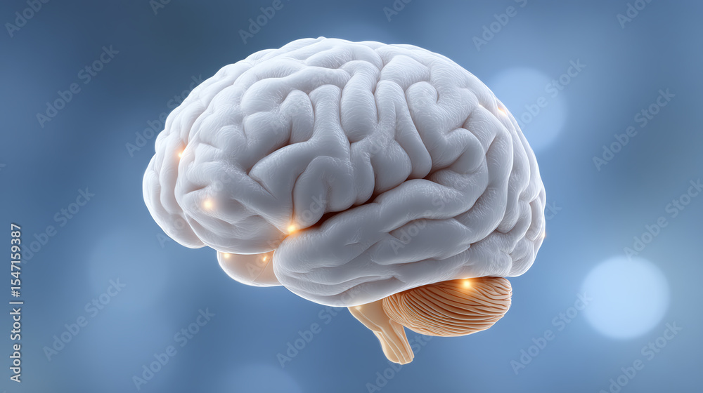 Poster a detailed illustration of a human brain highlighting neural connections and cognitive function for 