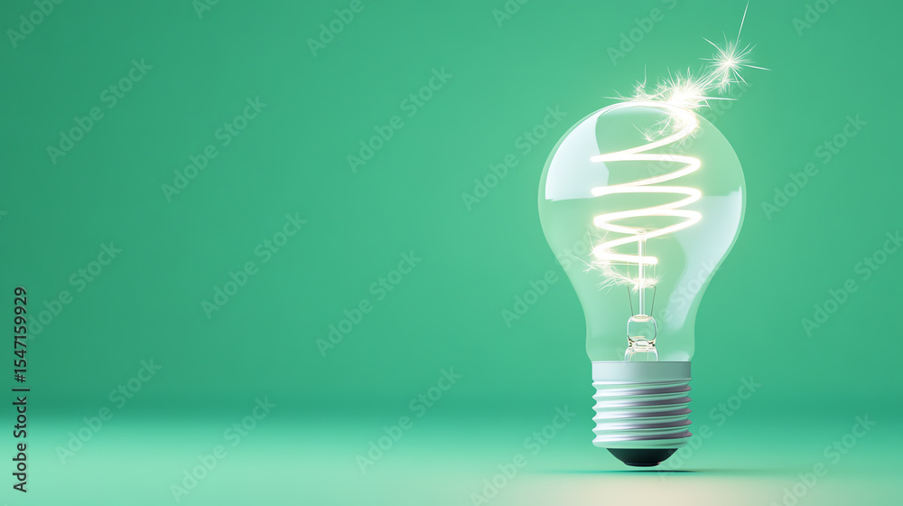 Poster a glowing light bulb with a spiral filament, representing innovation and creativity against a vibran