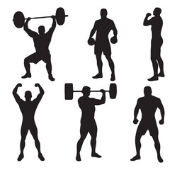 Weightlifting Silhouette Vector Set. Weightlifting Man Woman Silhouette Bundle Set. weight lifter athlete in different poses vector illustrator