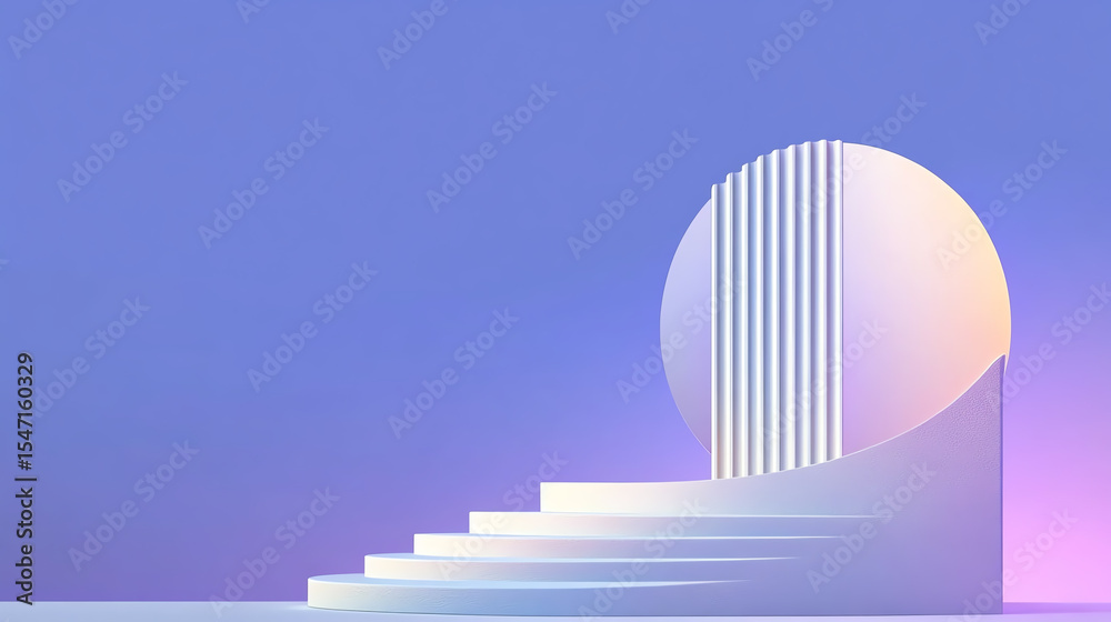 Poster A minimalist abstract design featuring a circular shape and staircase, evoking a sense of modernity and creativity.