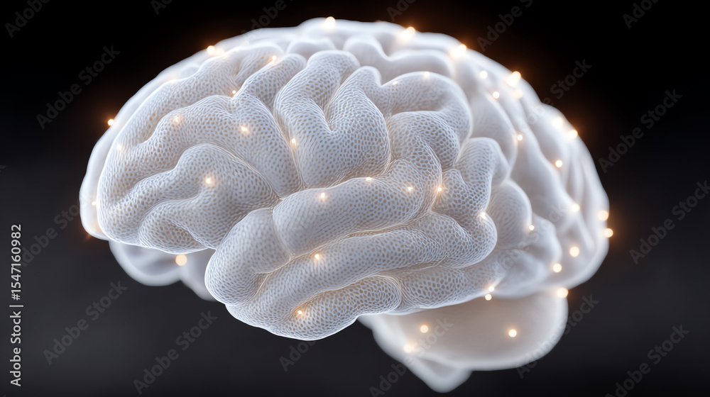 Poster A stunning, illuminated 3D representation of the human brain, showcasing neural pathways and cognitive complexity.