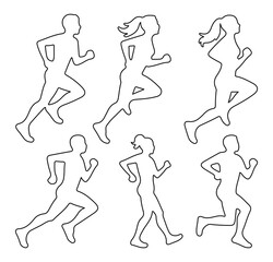 Run, set of running people, isolated line vector. Runner Silhouette Icons. people running line icon set on white background. Vector illustrator