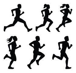 Run, set of running people. Runners silhouettes collection. Silhouette of athletes jogging sequence, fitness concept. 