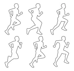 Run, set of running people, isolated line vector. Runner Silhouette Icons. people running line icon set on white background. Vector illustrator