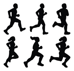 Run, set of running people. Runners silhouettes collection. Silhouette of athletes jogging sequence, fitness concept. 