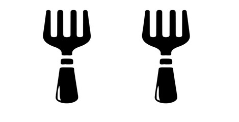 Two black forks side by side on a white background creating a simple graphic illustration design element