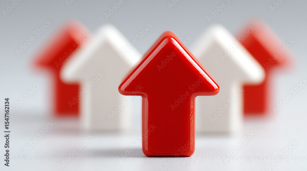 Aufkleber an abstract composition highlighting upward trends with red and white arrows symbolizing growth and 