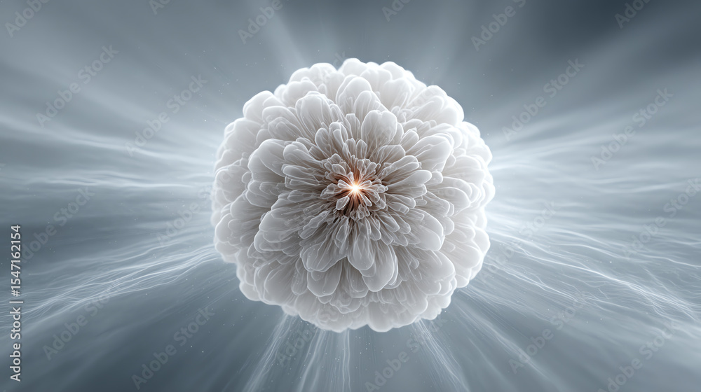 Poster An abstract representation of atomic structure, illustrating energy waves and particles in a dynamic and visually striking manner.