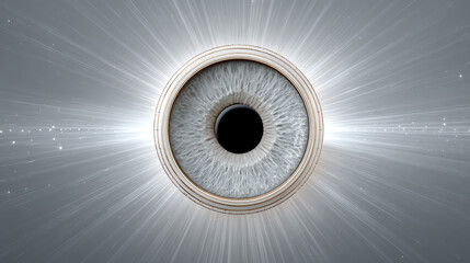 An artistic depiction of an eye, emitting rays of light, symbolizing vision, awareness, and perception in a digital age.