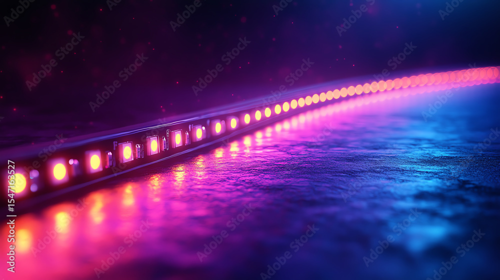 Poster vibrant led lights create a futuristic atmosphere, illuminating a sleek surface with enchanting colo