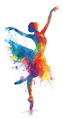 Colorful Ballerina Silhouette in Artistic Watercolor Splash Pose En Pointe Rainbow Hues Dance Art