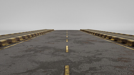 Realistic 6x6 meter modular urban street with asphalt road, yellow markings, sidewalks, curbs, and pedestrian paths—ideal for city planning, games, or 3D visualization. Premium photo 3d render.