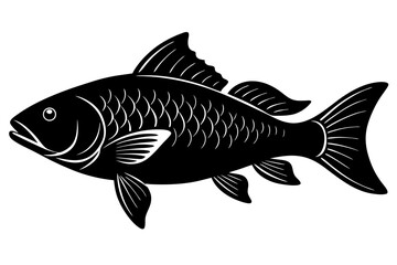 Silhouette Vector Art Illustration of Fish Isolated on White Background