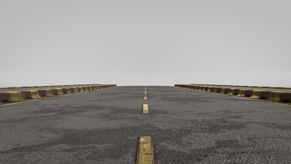 Realistic 6x6 meter modular urban street with asphalt road, yellow markings, sidewalks, curbs, and pedestrian paths—ideal for city planning, games, or 3D visualization. Premium photo 3d render.