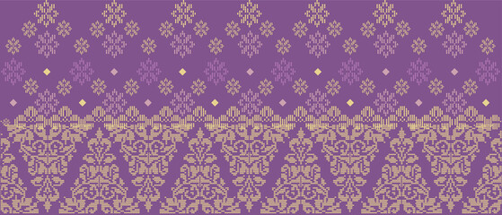 Batik Songket traditional design background. Seamless pattern embroidery Embroidery on fabric. Seamless pattern. 