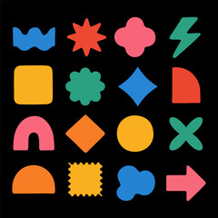 Set color figure pencil. Hand-drawn crayon design elements: round, square, and triangular shapes in a fun, kid-friendly style with ample copy space. 