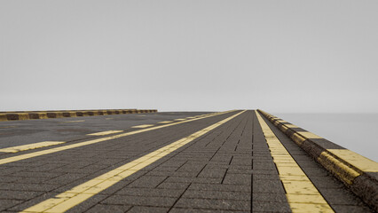 Realistic 6x6 meter modular urban street with asphalt road, yellow markings, sidewalks, curbs, and pedestrian paths—ideal for city planning, games, or 3D visualization. Premium photo 3d render.