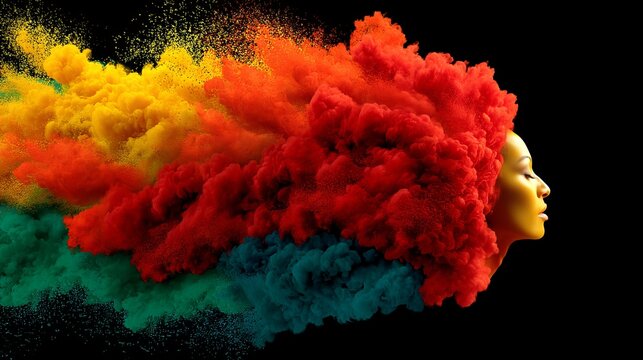 Vibrant colored powder explosion creates a dynamic visual effect against a black background