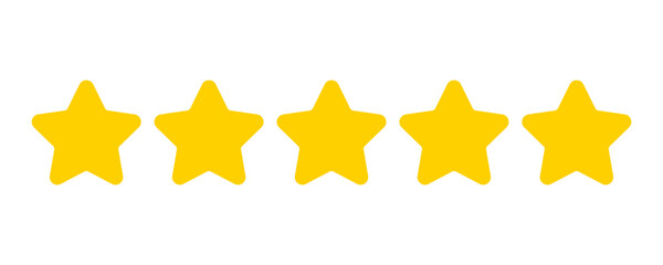 Five stars icon customer product rating review on transparent background