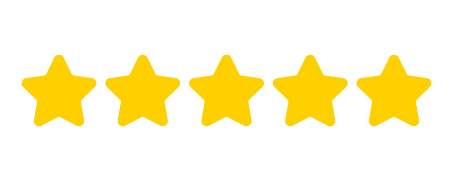 Five stars icon customer product rating review on transparent background