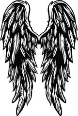Detailed Black and White Wings Illustration for Design Elements