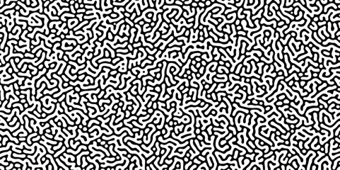 Abstract truing organic wallpaper Turing reaction diffusion monochrome seamless pattern with chaotic motion. Generative algorithm psychedelic background. Reaction-diffusion or truing pattern formation