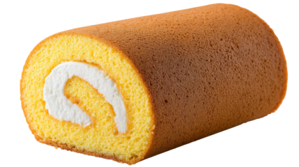 Isolated Swiss roll cake on transparent background with soft texture and creamy filling