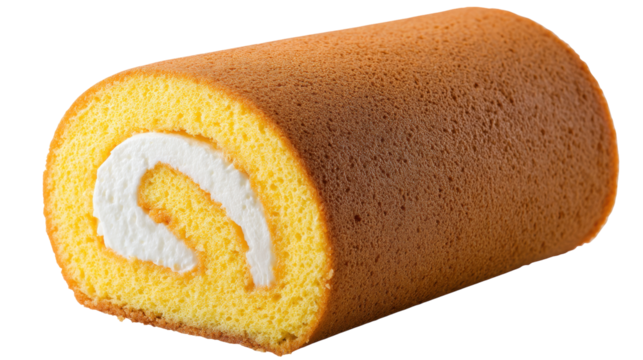 Isolated Swiss roll cake on transparent background with soft texture and creamy filling