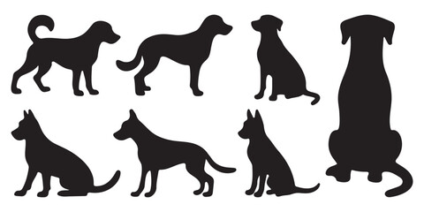 Dog silhouettes. Dog breed black silhouette. Vector illustration