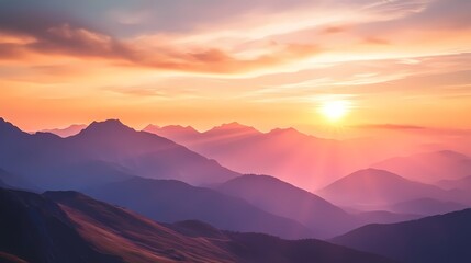 Fototapeta premium Majestic Sunset Over Mountain Ranges A Breathtaking Panorama isolated on transparent background