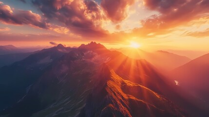 Obraz premium Majestic Sunset Mountain Panorama Aerial View 