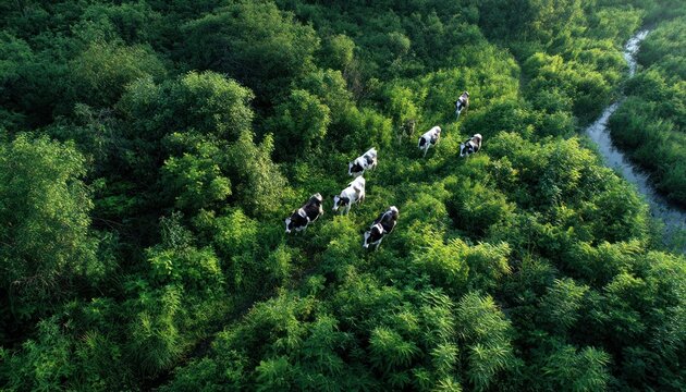Cows in a lush forest