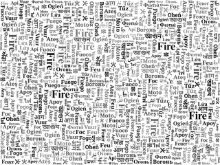Multilingual "Fire" Word Cloud Illustration for Energy and Warning Themes