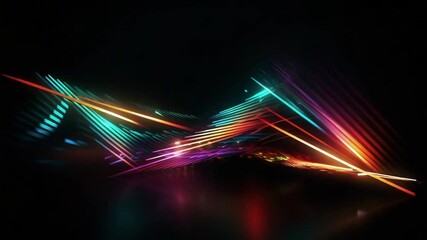 Abstract Neon Light Display on Dark Background with Reflections and Geometric Shapes - Powered by Adobe