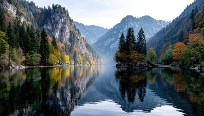 Fototapeta premium Calm alpine lake in autumn