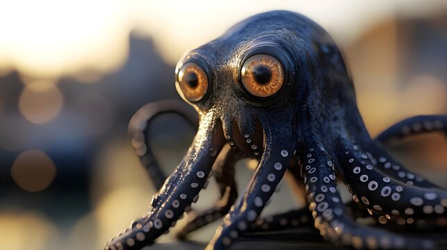 Octopus, Cartoon, Cute, Adorable Cartoon Octopus at Sunset - Powered by Adobe