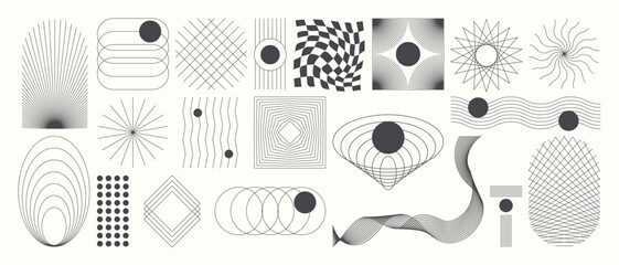 Obraz na płótnie Canvas Abstract minimal element mid century vector set. Aesthetic contemporary stripe line art, geometric shape in monochrome. Art form design for wall art, decoration, wallpaper.