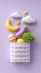 Pastel Grocery Checklist with Night Sky Illustration