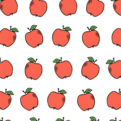 Pattern with red apples on a white background. Design of children's goods, wrapping paper, children's wallpaper. Vector illustration. 