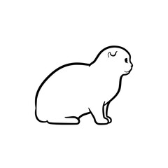 Outline Drawing of a Highland Fold Cat Breed with Short Legs and a Rounded Body Shape Profile View