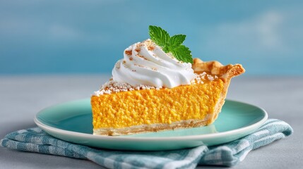 Pumpkin Pie Slice with Whipped Cream and Spice