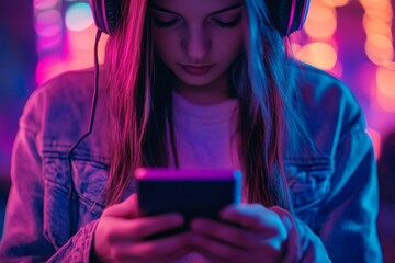Browsing trendy podcasts on a smartphone, discovering new topics and engaging with current trends in media and entertainment, Generative AI